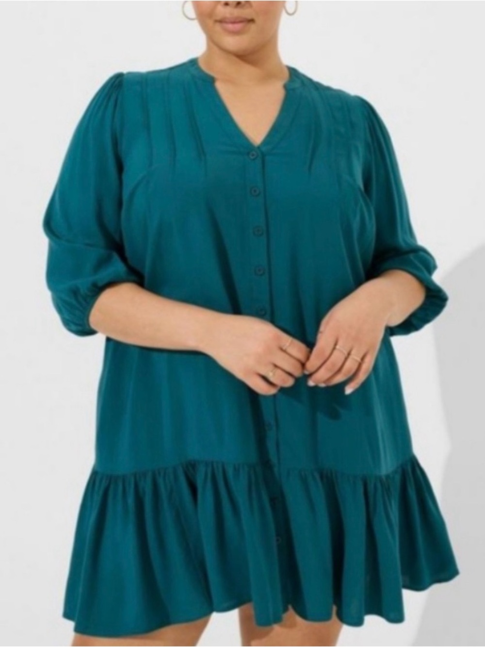 torrid Teal Button-Front Ruffle Hem Mini Dress